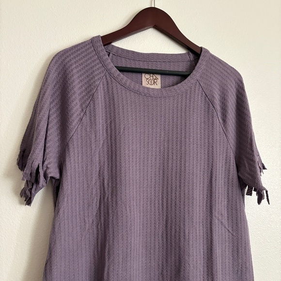CHASER Wisteria Short Sleeve Waffle Knit Textured T Shjrt Purple Women’s Medium - Picture 1 of 8